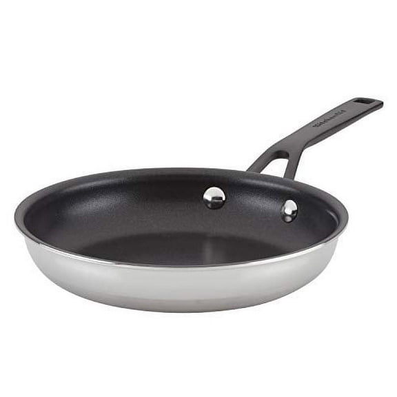 KitchenAid 5-Ply Clad 8.25 Inch Stainless Steel Nonstick Induction Frying Pan, Dishwasher Safe and Oven Safe to 500F, Polished Stainless Steel