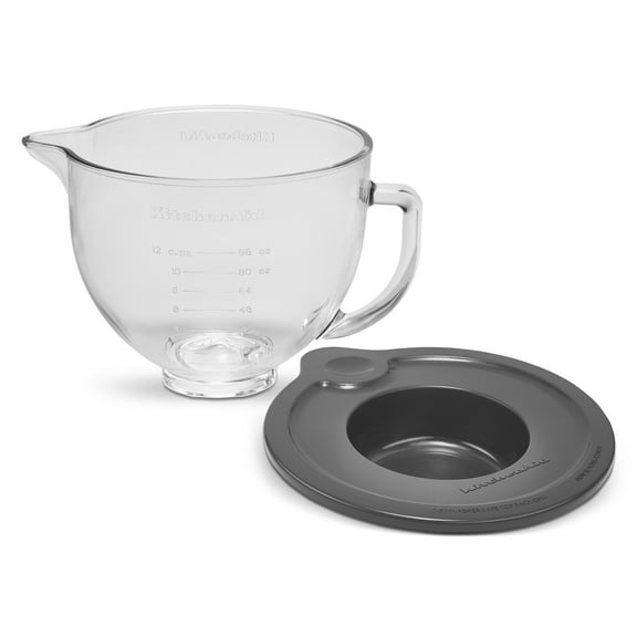 KitchenAid 5 Quart Tilt-Head Glass Bowl with Measurement Markings & Lid, Clear, KSM5GB