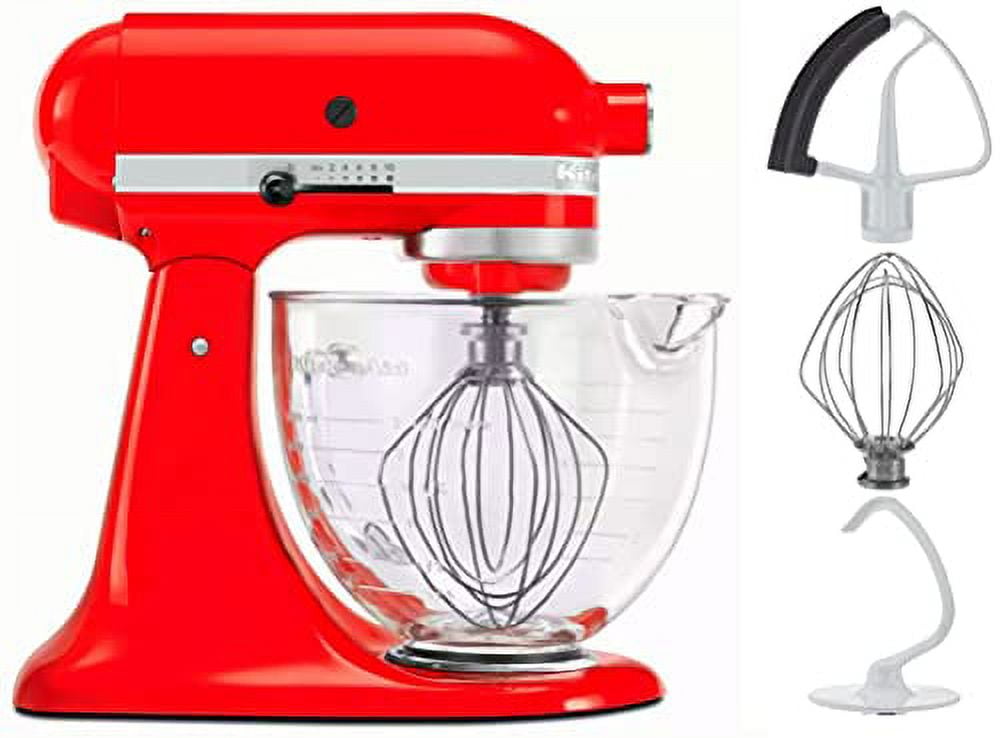 KitchenAid Deluxe Edition 5 qt 325W Stand Mixer Glass Bowl Candy Apple Red