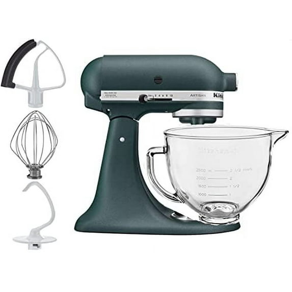 KitchenAid 5-Quart Tilt Head Stand Mixer With Flex Edge Beater Glass Bowl Pebbled Palm Dark Green