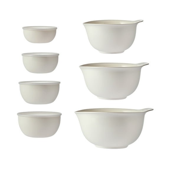 KitchenAid 7-Piece Plastic Nesting Mixing Bowl Set and Prep Bowls with Lids, Porcelain
