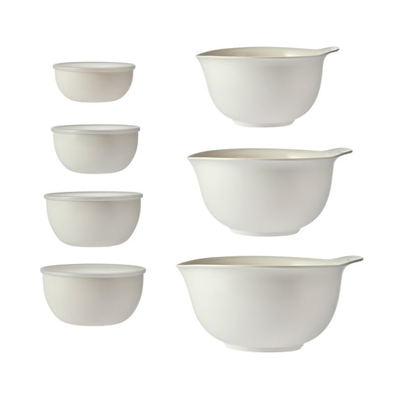 KitchenAid 7-Piece Plastic Nesting Mixing Bowl Set and Prep Bowls with Lids, Porcelain