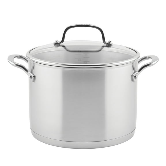 KitchenAid 3-Ply Base 8 Quart Stainless Steel Induction Stockpot with Lid, Metal Utensil and Dishwasher Safe and Oven Safe to 500F, Brushed Stainless Steel