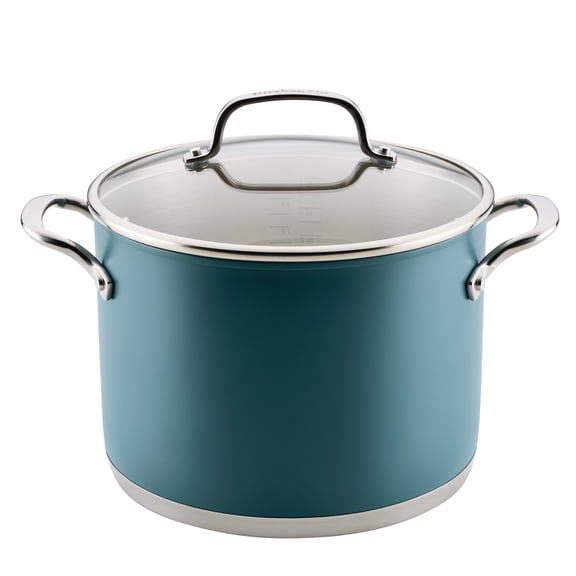 KitchenAid 8qt Color-Finished Stainless Steel 3-Ply Base Stockpot with Lid Dishwasher and Metal Utensil Safe, Induction Suitable and Oven Safe to 500F, Agave