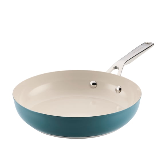 KitchenAid 9.5" Color-Finished Stainless Steel 3-Ply Base Ceramic Nonstick Frying Pan Dishwasher and Metal Utensil Safe, Induction Suitable and Oven Safe to 500F, Agave