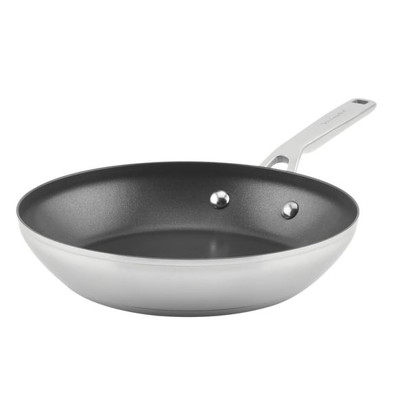 KitchenAid 3-Ply Base 9.5 Inch Stainless Steel Nonstick Induction Frying Pan, Dishwasher Safe and Oven Safe to 500°F, Brushed Stainless Steel