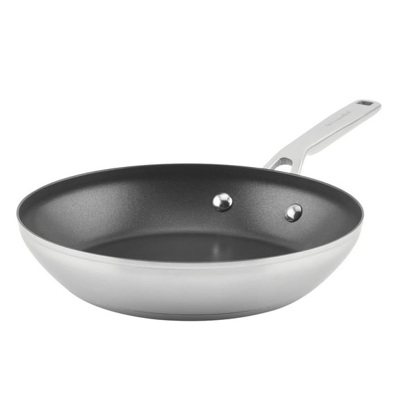 KitchenAid 3-Ply Base 9.5 Inch Stainless Steel Nonstick Induction Frying Pan, Dishwasher Safe and Oven Safe to 500F, Brushed Stainless Steel