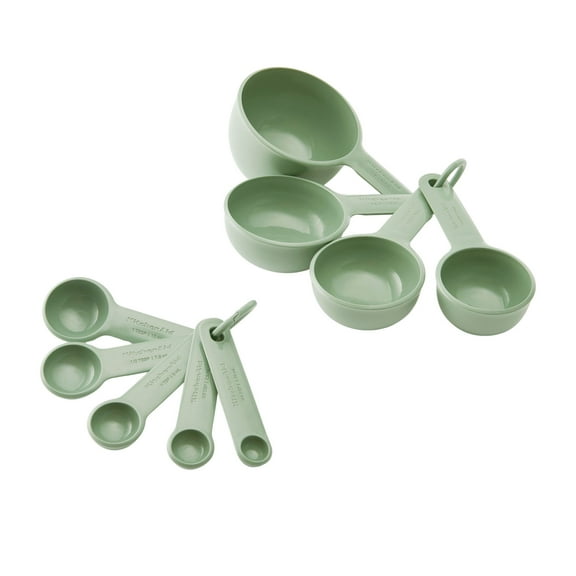 KitchenAid 9-Piece Plastic Stackable Measuring Cup and Spoons Set for Cooking, Pistachio