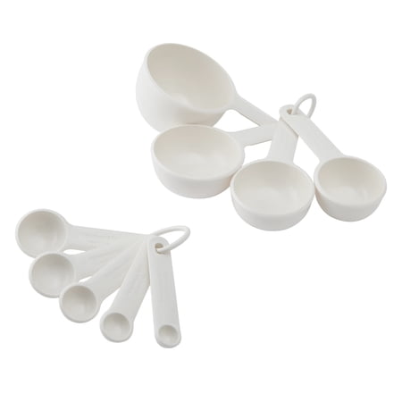 KitchenAid 9-Piece Plastic Stackable Measuring Cup and Spoons Set for Cooking, Porcelain