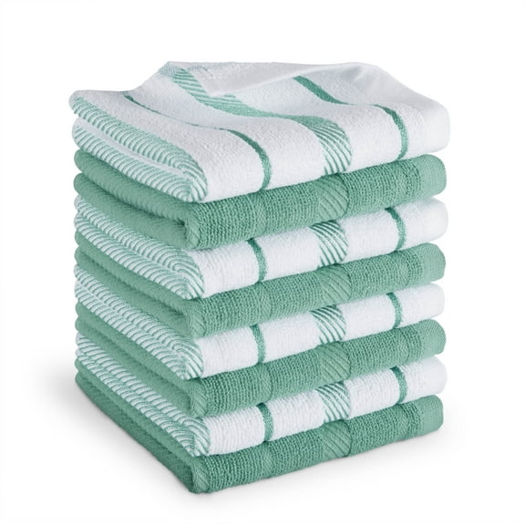 KitchenAid Albany Dishcloth 8 Pack Set, Aqua Sky/White, 12"x12"