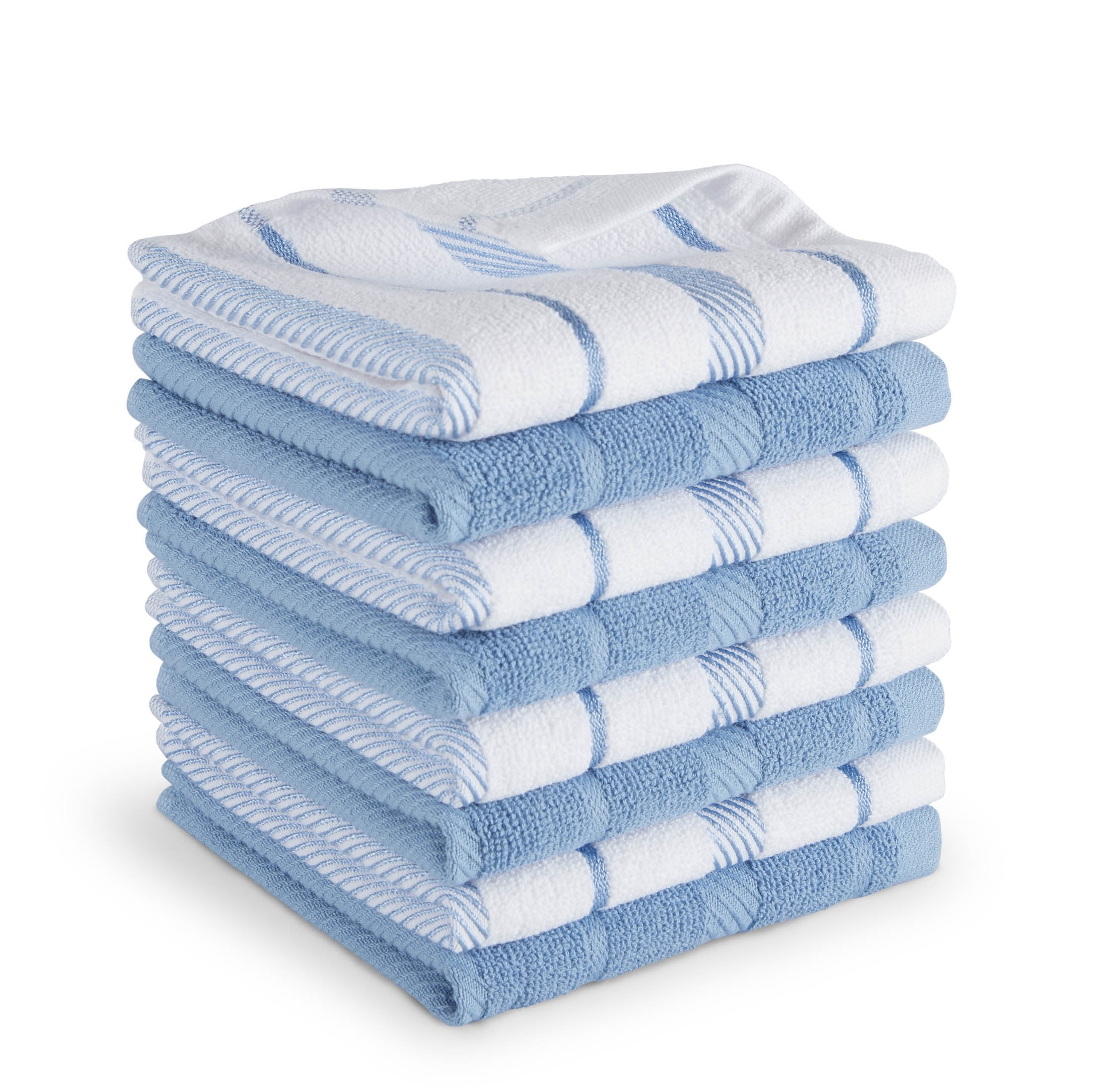 Ormysa Dish Cloths for Washing Dishes, Pack of 8, 12 x 12 in, Terry  Washcloths, Blue 