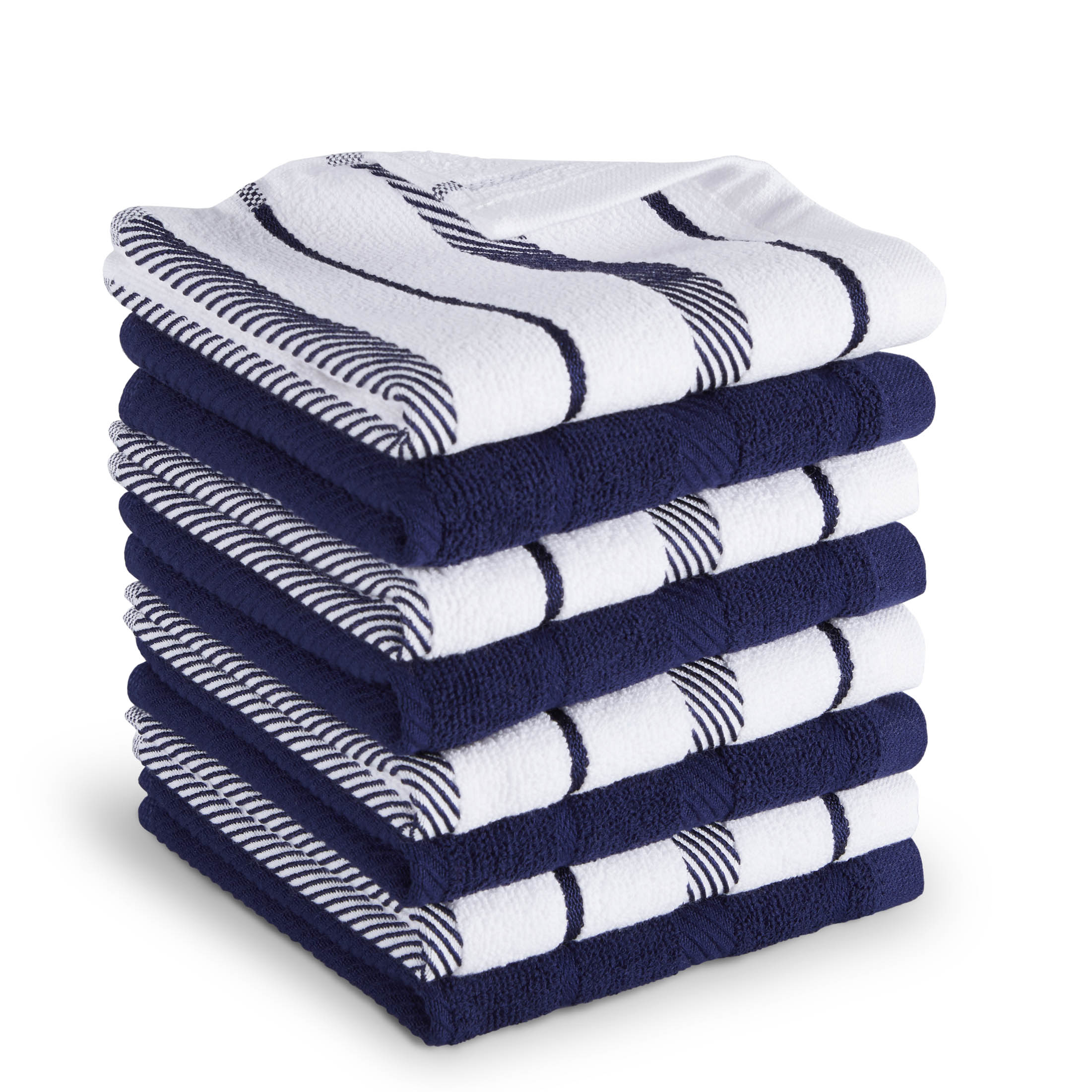 KitchenAid Albany Dishcloth 8 Pack Set, Cobalt Blue/White, 12"x12" - image 1 of 5