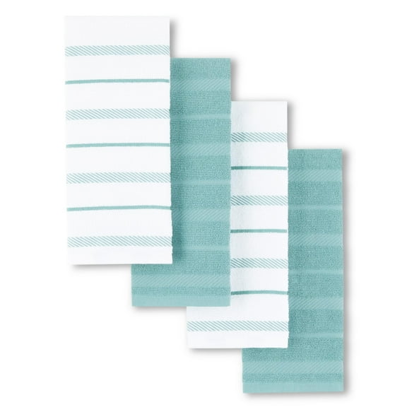 KitchenAid Albany Kitchen Towel 4-Pack Set, Light Aqua/White, 16"x26"