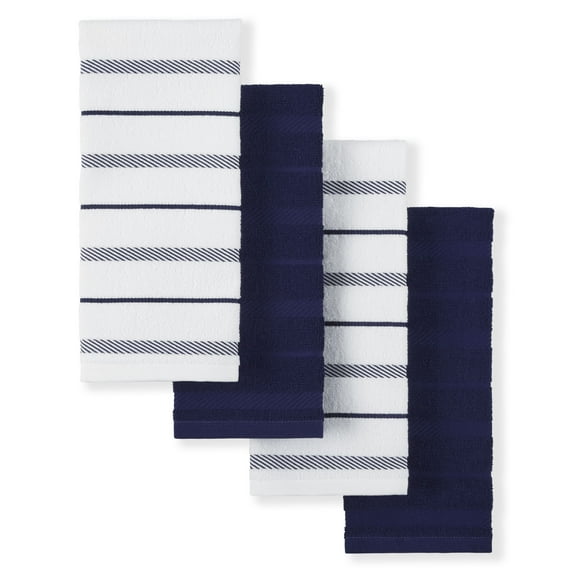KitchenAid Albany Machine Wash Cobalt Blue/White Striped Cotton Blend, Polyester Kitchen Towel