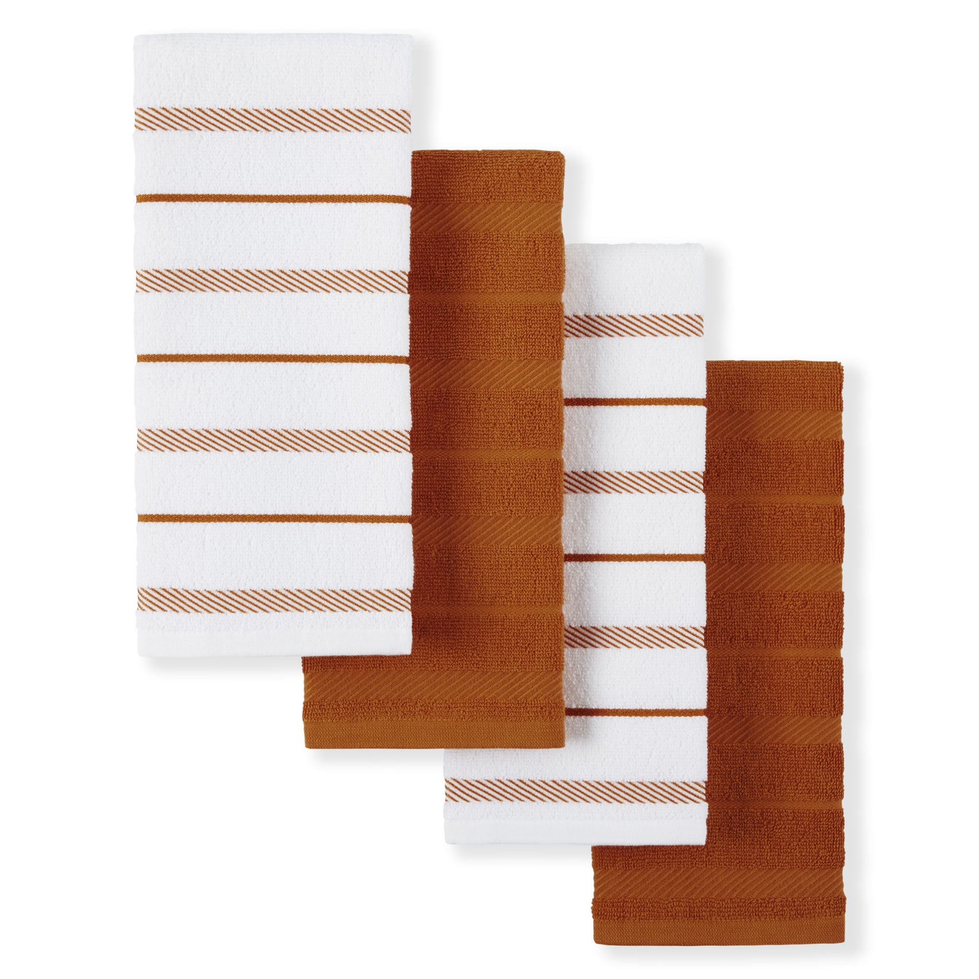 Honey Orange and White Cotton Kitchen Towel Set of Four