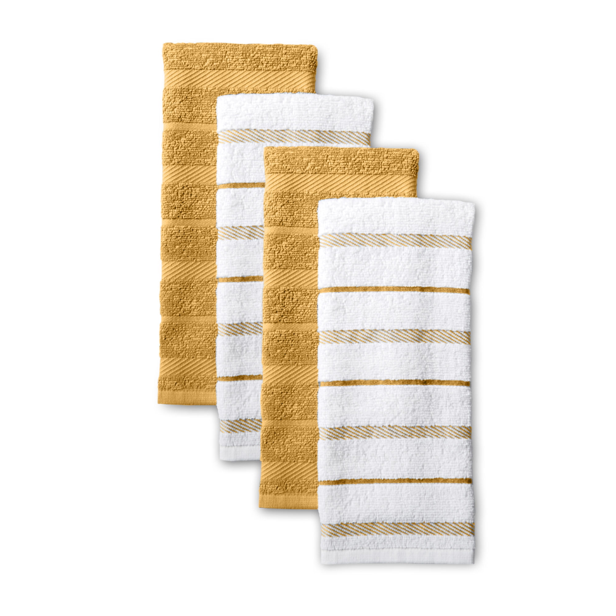 Albany Orange Sorbet Yellow and White Cotton Kitchen Towel Set of Four