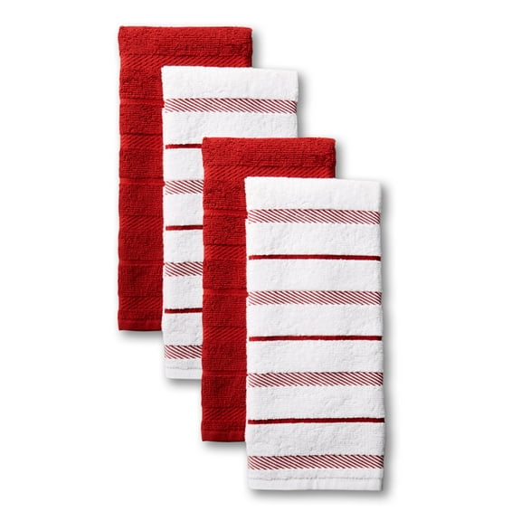 KitchenAid Albany Kitchen Towel 4-Pack Set, Passion Red/White, 16"x26"