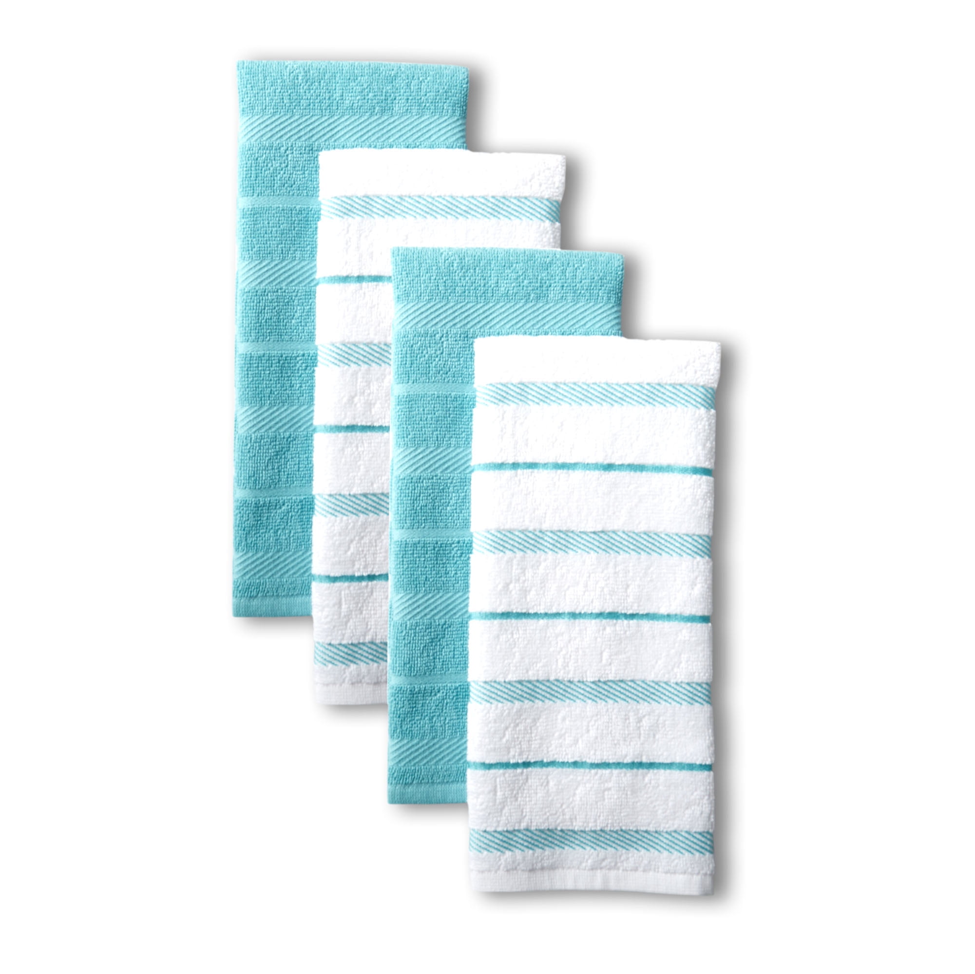 CUISINART KITCHEN TOWELS (3) TURQUOISE WHITE CHECK STRIPE 16 X 28