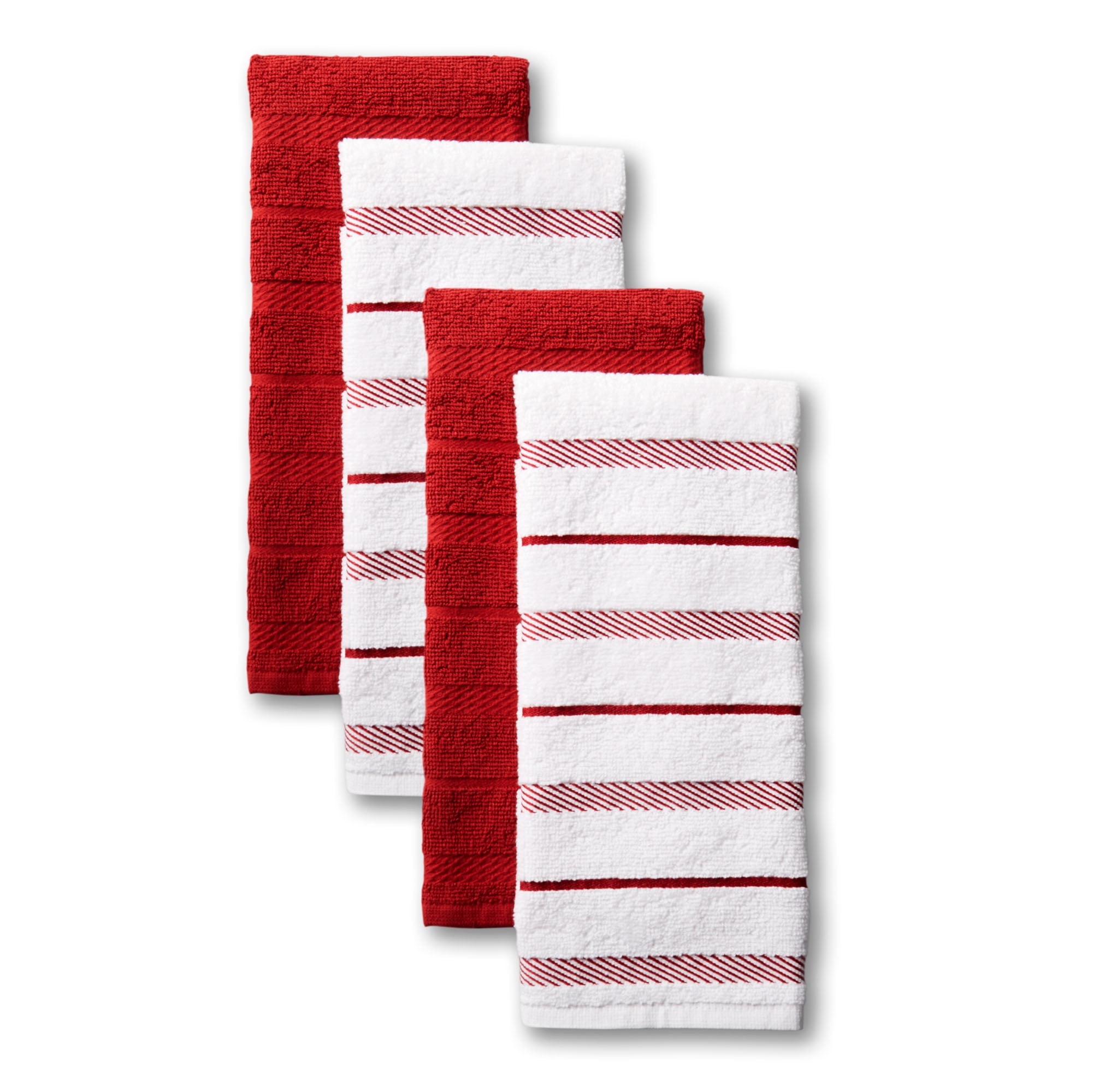 Kitchen Basics 21 oz. Red Stripe Herringbone Towel