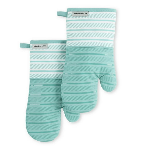 KitchenAid Albany Oven Mitt 2-Pack Set, Aqua Sky, 7"x13"