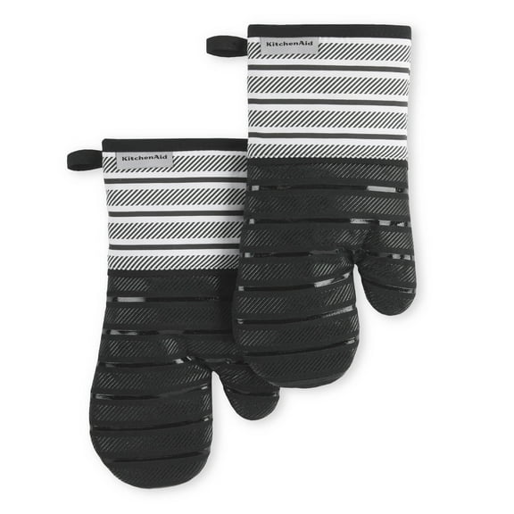 KITCHENAID Albany Oven Mitt 2-Pack Set, Matte Black, 7"x13"