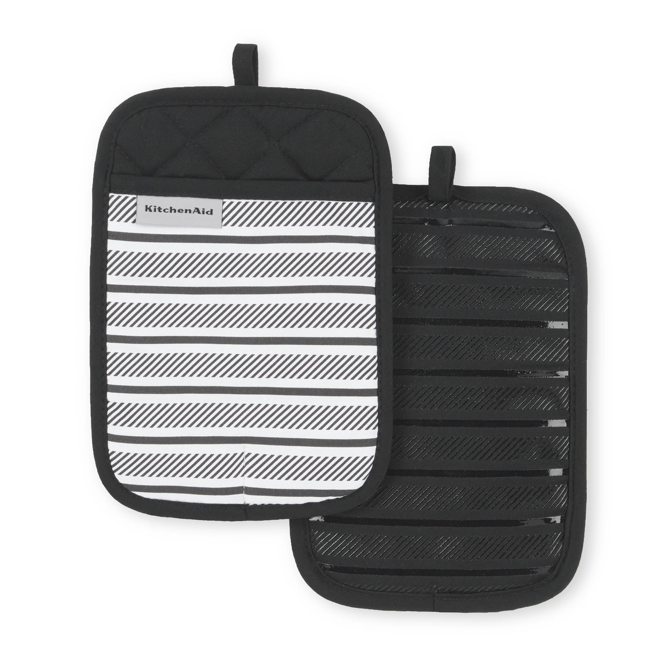 KITCHENAID Albany Pot Holder 2-Pack Set, Matte Black, 7"x10"