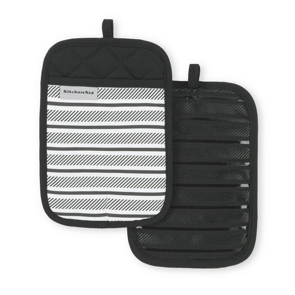 KITCHENAID Albany Pot Holder 2-Pack Set, Matte Black, 7"x10"