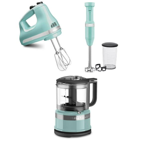 KitchenAid Aqua Sky Small Appliances Set | Mini Food Processor, Blender & Hand Mixer
