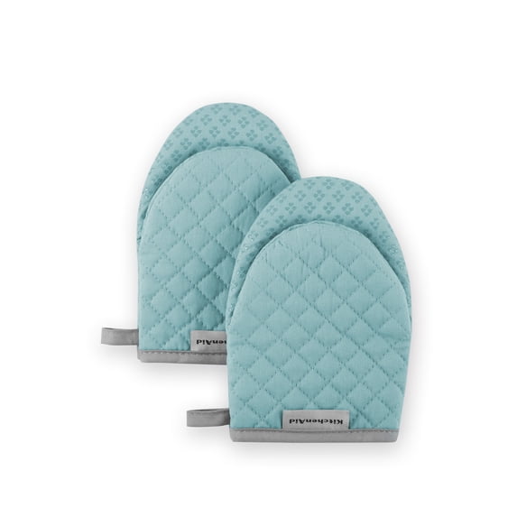 KitchenAid Asteroid Mini Oven Mitt 2-Pack Set, Aqua, 5.5"x8"