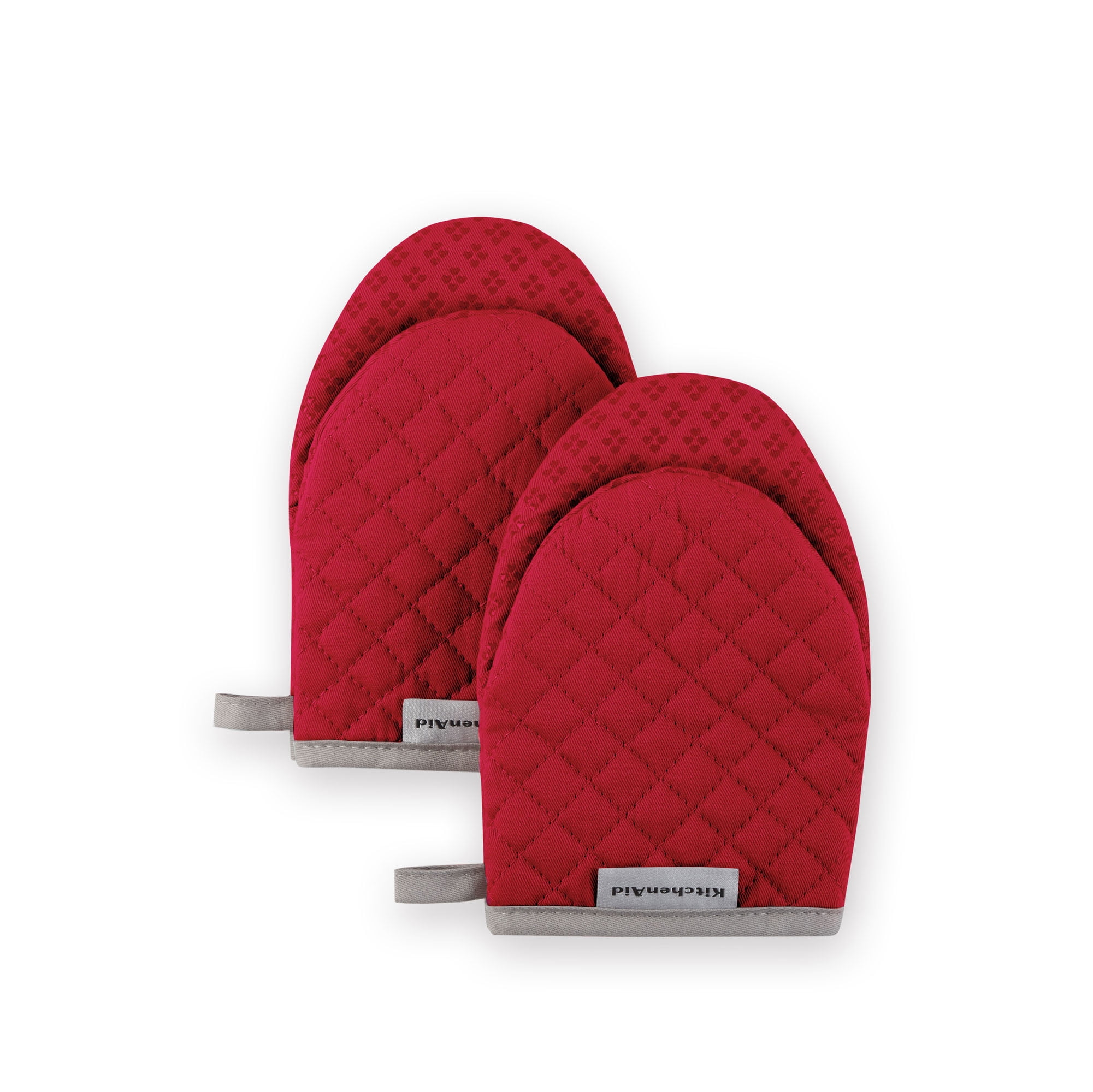 KitchenAid Asteroid Mini Cotton Oven Mitts with Silicone Grip, Red - set of 2