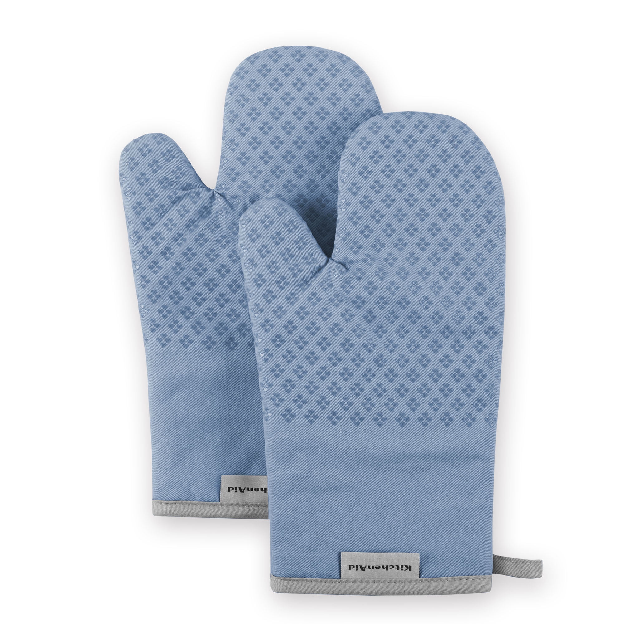 Blue Velvet Cotton Oven Mitt Set with Silicone Grips