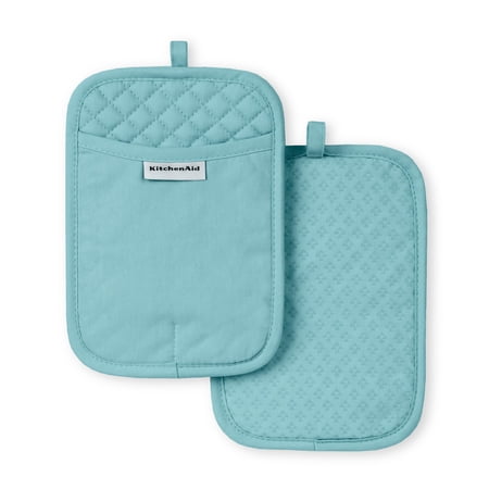 KitchenAid Asteroid Pot Holder Set, Mineral Water Aqua/White, 7"x10", Set of 2
