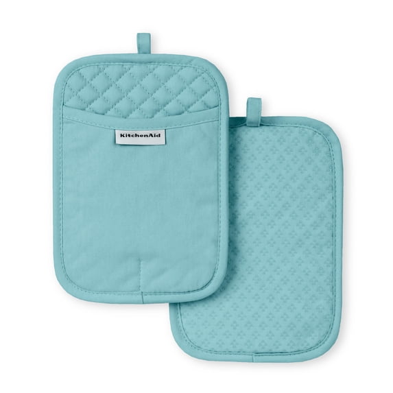 KitchenAid Asteroid Pot Holder Set, Mineral Water Aqua/White, 7"x10", Set of 2