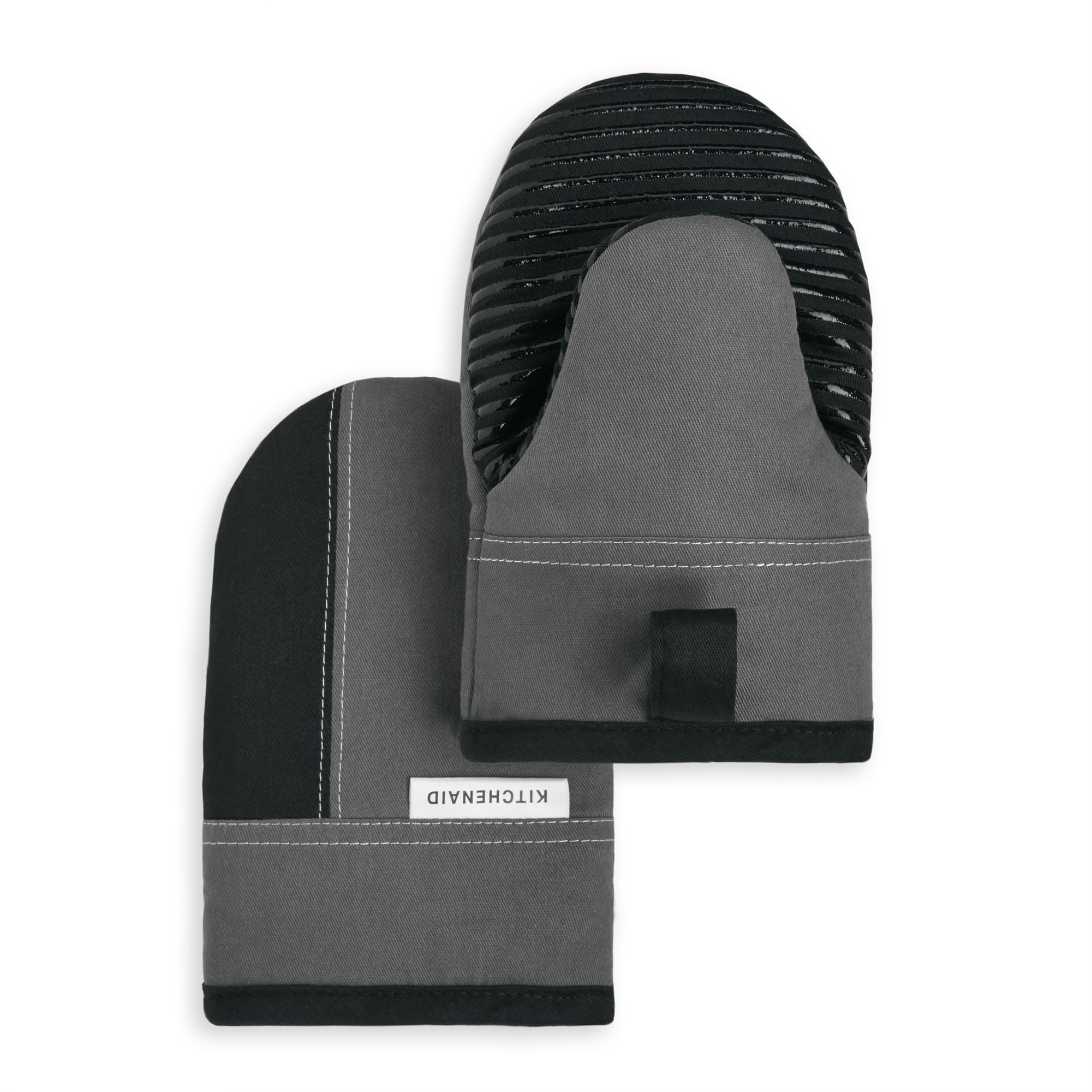 Silver and Black Silicone Heat-Resistant 2-Piece Oven Mitt Set