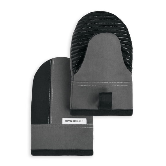 KITCHENAID Beacon Two-Tone Mini Oven Mitt 2-Pack Set, Contour Silver/Matte Black, 5.5"x8"