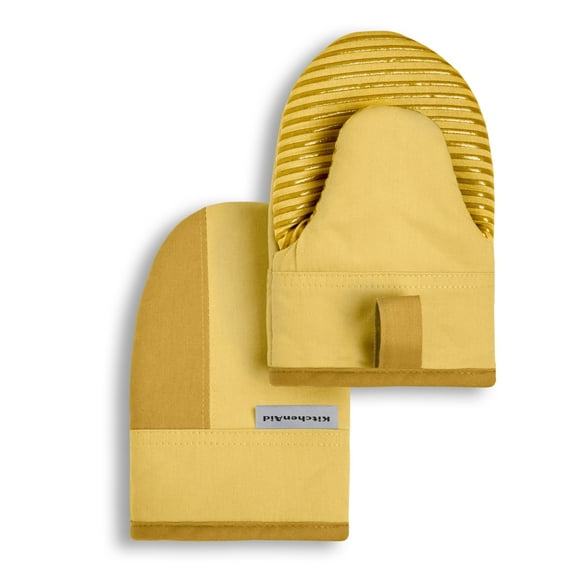 KitchenAid Beacon Two-Tone Mini Oven Mitt 2-Pack Set, Majestic Yellow, 5.5"x8"