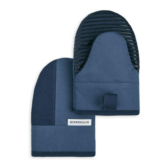 KitchenAid Beacon Two-Tone Mini Oven Mitt 2-Pack Set, Navy/Ink Blue, 5.5"x8"
