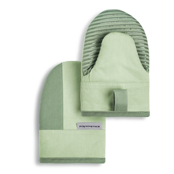 KitchenAid Beacon Two-Tone Mini Oven Mitt 2-Pack Set, Pistachio/Graphite Green, 5.5"x8"