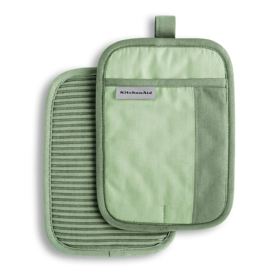 KitchenAid Beacon Two-Tone Pot Holder 2-Pack Set, Pistachio/Graphite Green, 7"x10"
