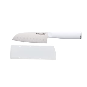 KitchenAid Classic 5-Inch Santoku Knife with Sheath, High-Carbon Japanese Steel Blade, White