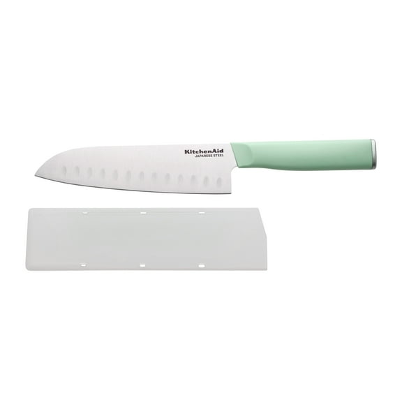 KitchenAid Classic 7-Inch Santoku Knife with Sheath, High-Carbon Japanese Steel Blade, Pistachio