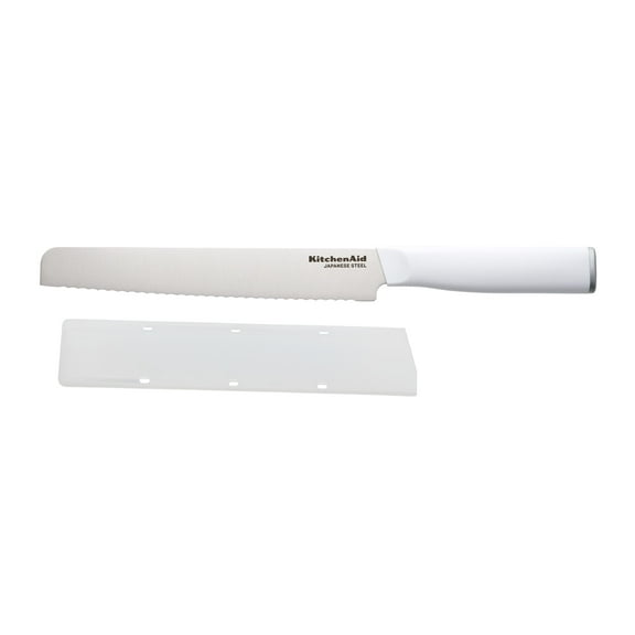 KitchenAid Classic 8-Inch Serrated Bread Knife with Sheath, High-Carbon Japanese Steel, White