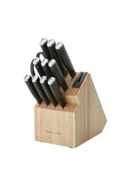 KitchenAid Classic Japanese Steel 12-Piece Knife Block Set with Built-in Knife Sharpener, Black