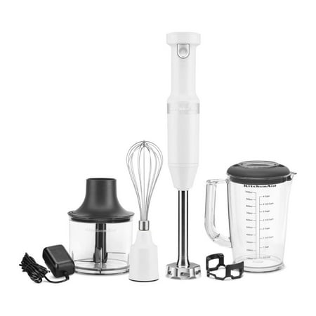 KitchenAid - Cordless Variable Speed Hand Blender with Chopper and Whisk attachment - KHBBV83 - White