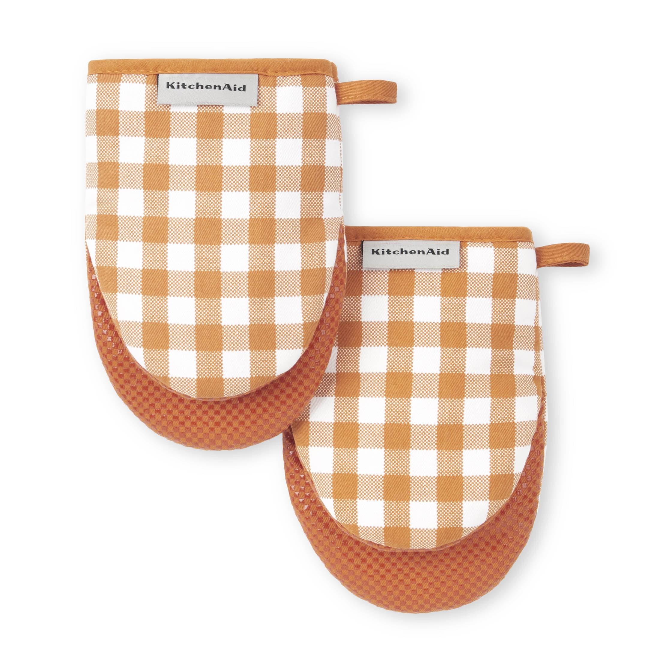KitchenAid Gingham Mini Oven Mitt 2-Pack Set, Honey, 5.5"x8"