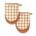 thumbnail image 1 of KitchenAid Gingham Mini Oven Mitt 2-Pack Set, Honey, 5.5"x8", 1 of 5
