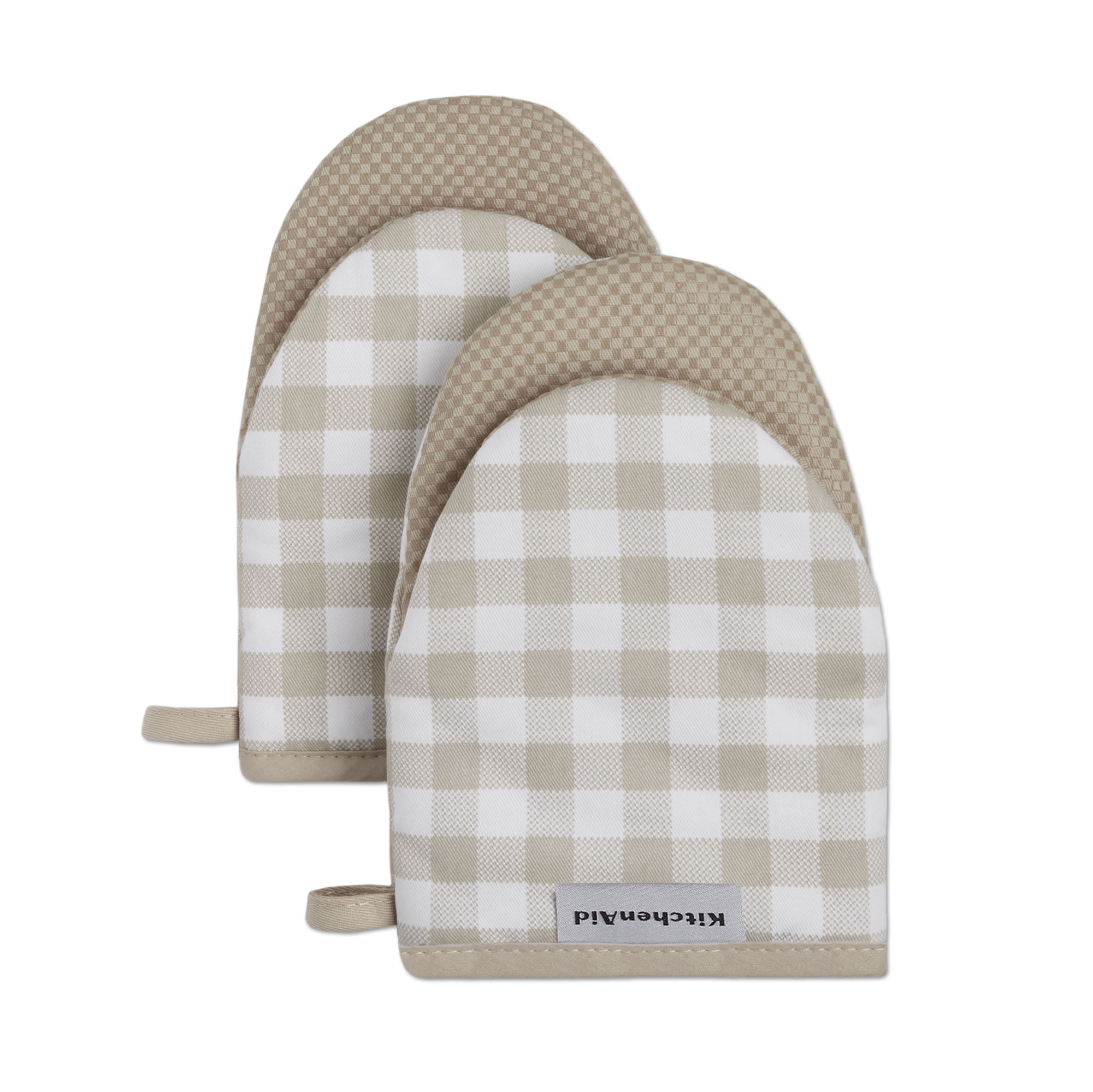 KitchenAid Gingham Mini Oven Mitt 2-Pack Set, Milkshake Tan, 5.5"x8" - Walmart.com