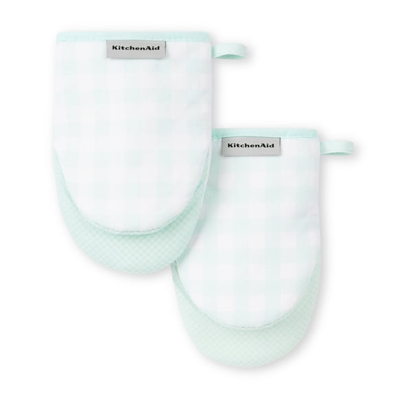 KitchenAid Gingham Mini Oven Mitt 2-Pack Set, Mineral Water, 5.5"x8"