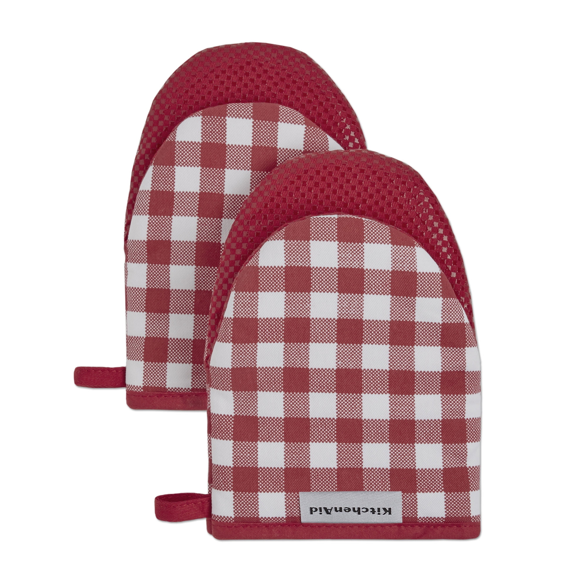 KitchenAid Gingham 2-Pack Mini Oven Mitt Set Milkshake Tan