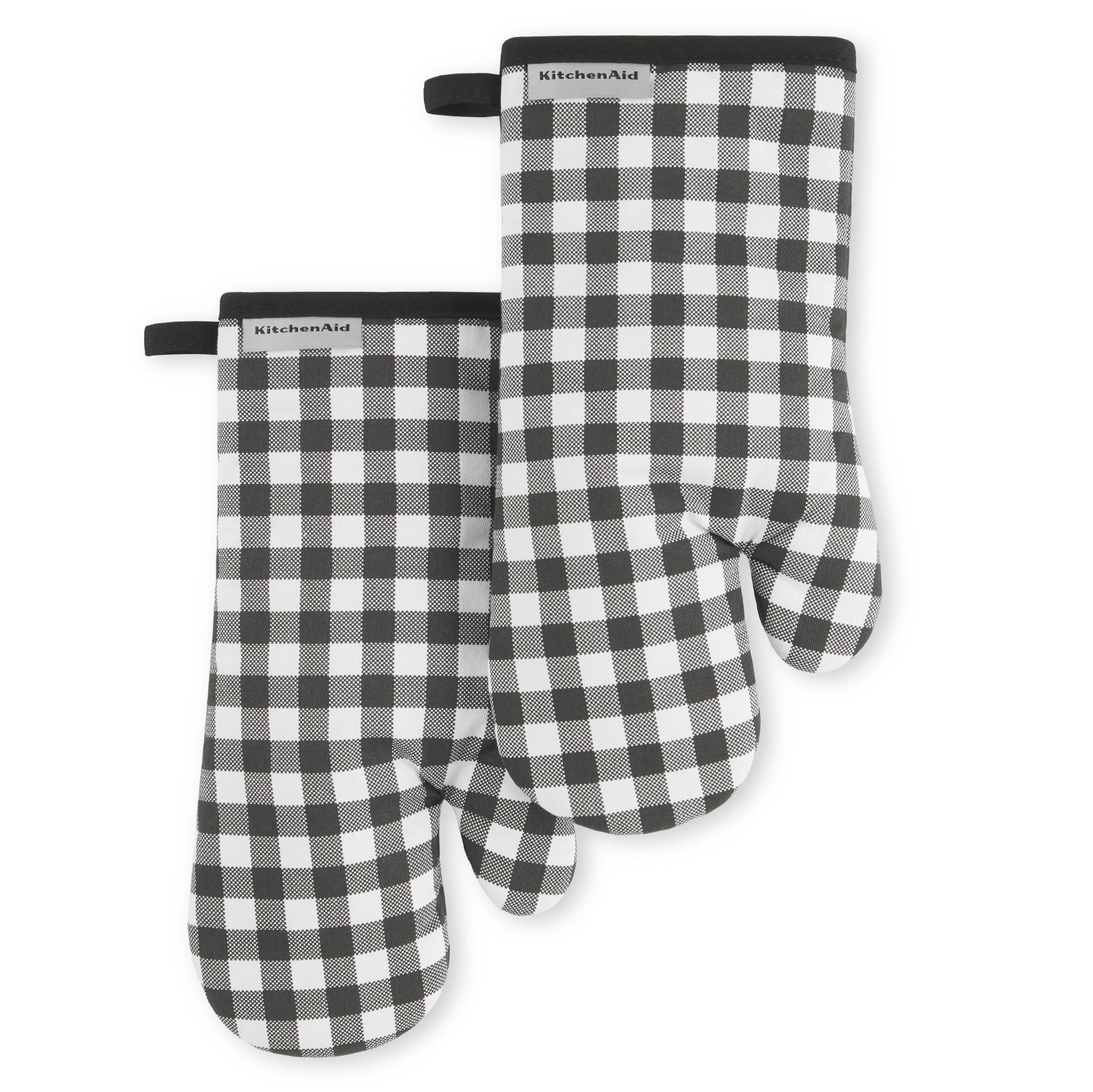 KITCHENAID Gingham Oven Mitt 2-Pack Set, Matte Black, 7"x13"